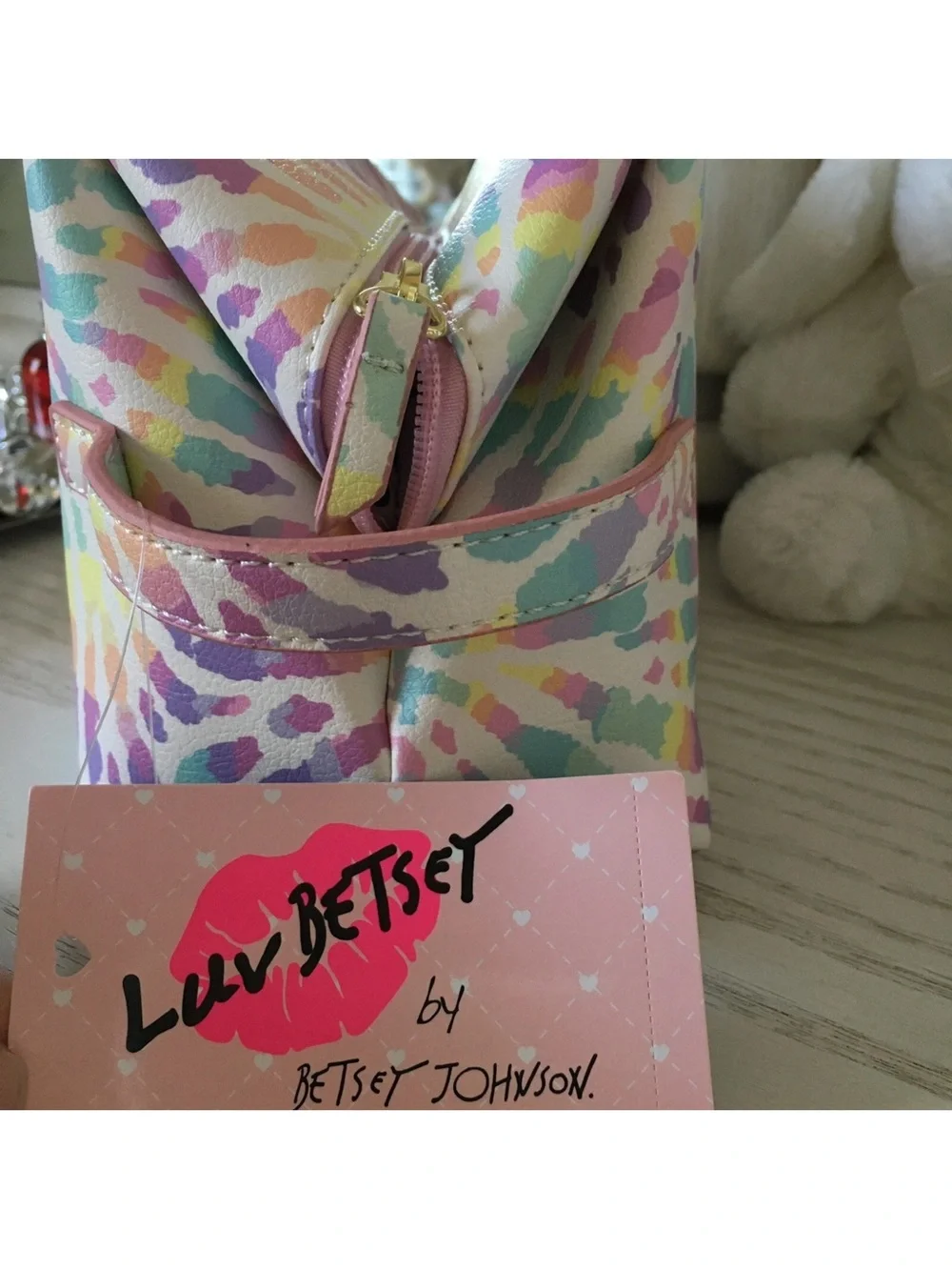 Betsey Johnson Pastel Tie-Dye Loaf Cosmetic Pouch with Heart Logo Accent
